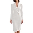 thumbnail image 2 of Sheghy Women Fall Collared Long Sleeve Knee Length Dress Single Button Waist, 2 of 5