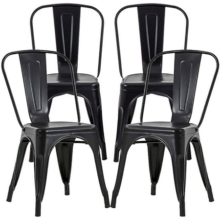 FDW Metal Chairs Dining Stackable Dining Chairs Restaurant Metal Chairs Metal Kitchen Dining Chairs Set Of 4 Trattoria Chairs Indoor/Out Door Metal Tolix Side Chairs,Black