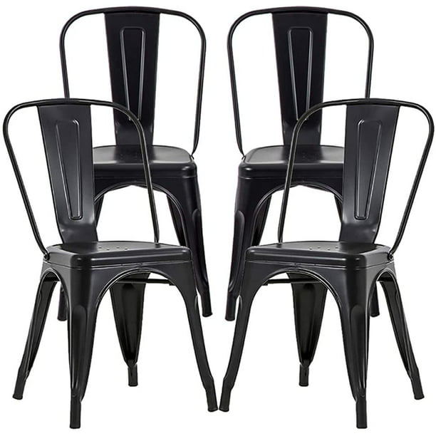 Fdw Dining Chair Set Of 4 Black, Distressed Black Metal Dining Chairs