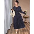 thumbnail image 5 of Women V Neck Short Sleeve Tied Elegant Casual Daily Dress Dark Blue XL, 5 of 9