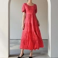 thumbnail image 2 of Vestido informal floral para mujer con bajo acampanado - Vestido A-line sin espalda con mangas abullonadas, ropa para vacaciones de verano, tallas S-XXL, largo 122-132 cm, 2 of 5