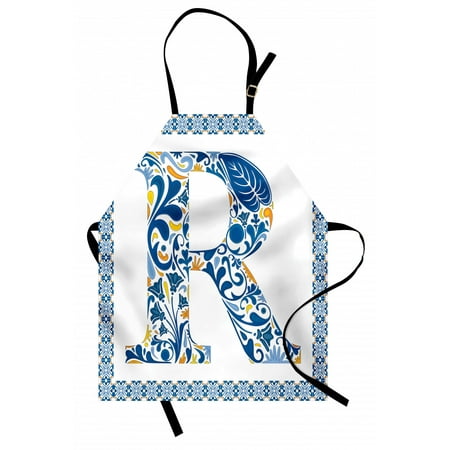 

Letter R Apron Curly Blossoms Artistic Motifs Letter R Vintage Traditional Tiles Graphic Unisex Kitchen Bib Apron with Adjustable Neck for Cooking Baking Gardening Blue Yellow Orange by Ambesonne