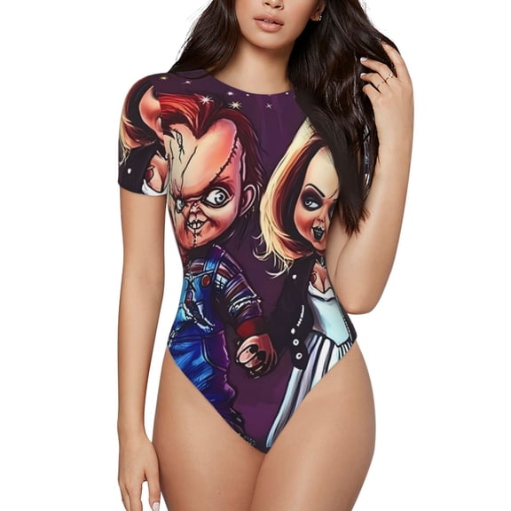 Lsque Chucky Women's Crew Neck Short Sleeve Bodysuit Basic T Shirts Tops Onesie Adult Cute Pajama-XX-Large