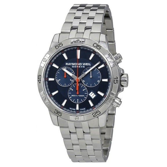 Raymond Weil Tango Steel Quartz Chronograph Blue Patterned Dial Calendar Men's Divers Watch 8560-ST2-50001