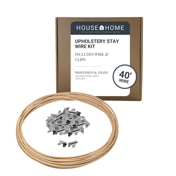 House2Home 40ft Upholstery Stay Wire Kit for Sofa Spring Repair, 80 Clips