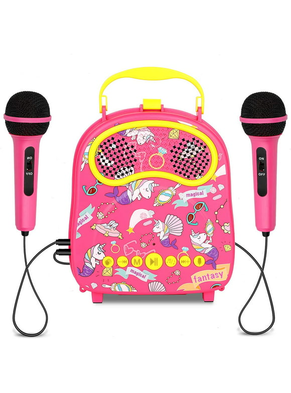 Kakutoy Kids Karaoke Machine with 2 Microphones for Girls Children Singing Machine Toddler Karaoke Music Toy for Birthday