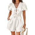 thumbnail image 6 of Summer Short Sleeve Women V-neck Solid Bow Front  Jumpsuit, 6 of 7