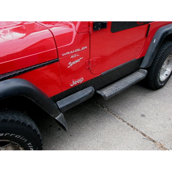 J & O Carts Parts Jeep TJ Diamond Plate Black Side Rocker Panel Set of 2, 5 3/4 Wide, Off-Road Style, Aluminum, Black