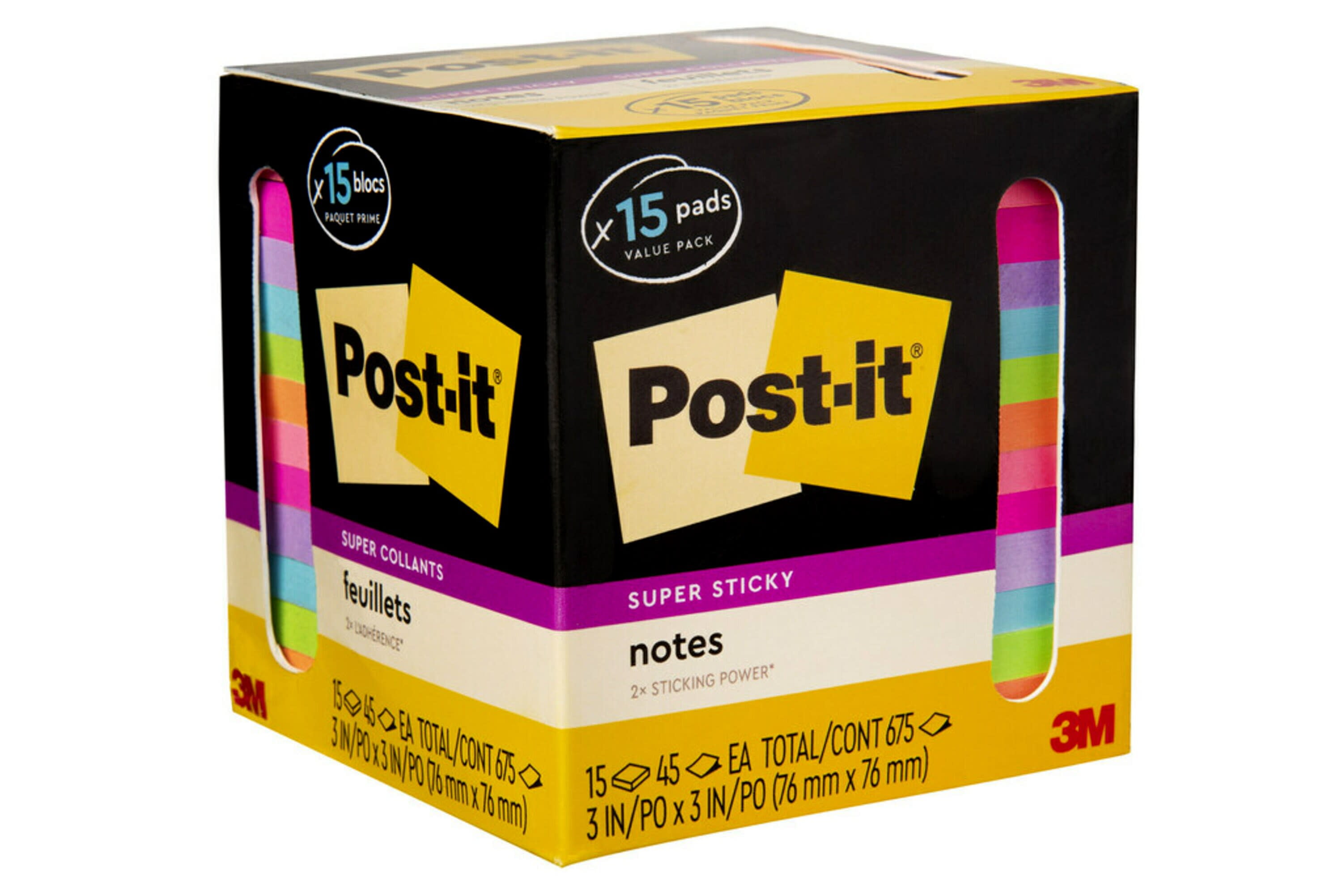 Post-it Super Sticky Notes, Limited Edition Color Collection, 3x3 in, 15  Pads/Pack, 45 Sheets/Pad