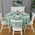 thumbnail image 2 of Light Green Christmas Village Pattern Round Tablecloth 60"x60",Wrinkle Wipeable Table Cloth for Kitchen Dining Room Picnic Patio Party, 2 of 6
