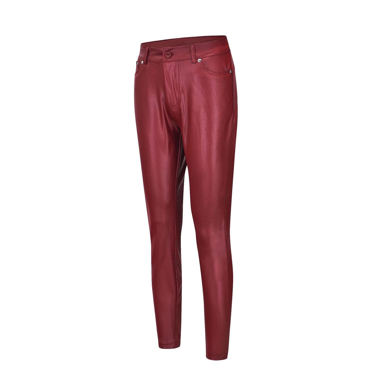 Women's High Waisted Fake Leather Skinny Pants Jeans Style Stretchy Jeggings, Faux Leather Sexy Legging Pants with Pockets