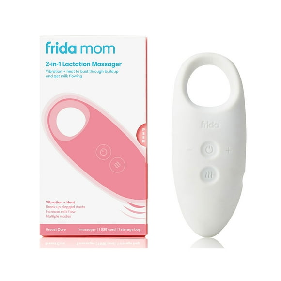 Masajeador de Lactancia 2 en 1 Frida Mom - Múltiples Modos de Calor + Vibración para Conductos de Leche Bloqueados, Aumenta el Flujo de Leche, Congestión Mamaria - Cable USB Incluido Frida Mom Vibración + Calor 1 Pieza