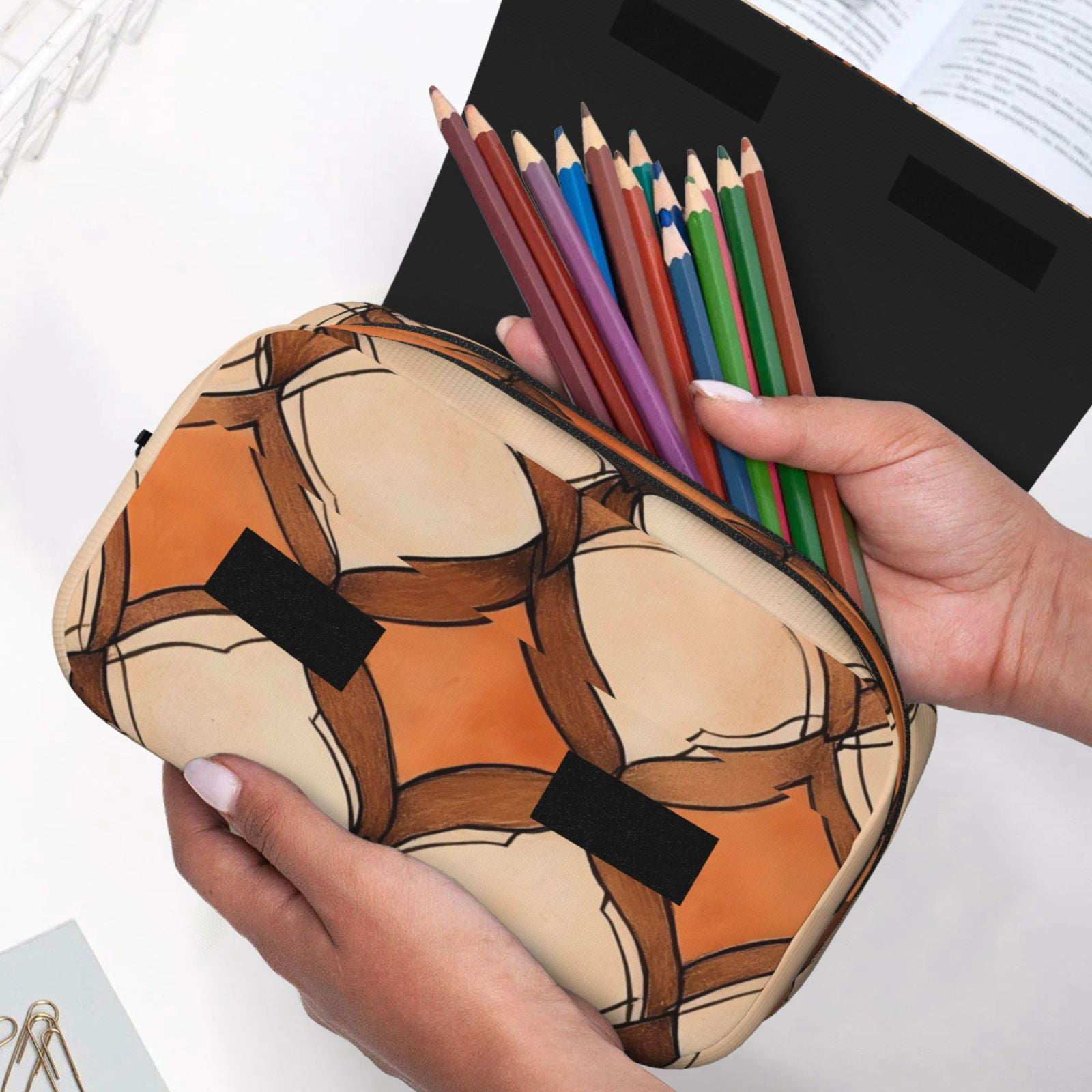 Large-Capacity Flip-Top Double-Layer Pencil Case, Multi-Functional Pocket Pen Case, Durable Stationery Organizer Sandybrown Moroccan Trellis Hand-Drawn Sketch_1