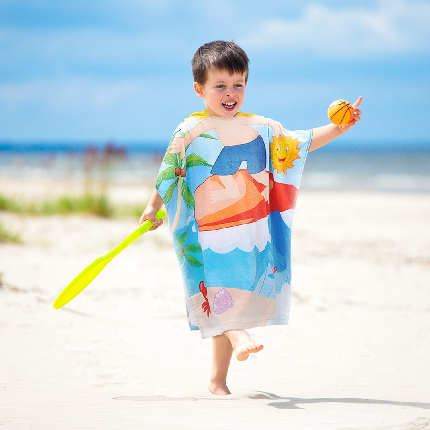 Hooded Bath Towel for 2 to 6 Years Girl,100 Cotton Water Absorption Beach Poncho Swim Changing