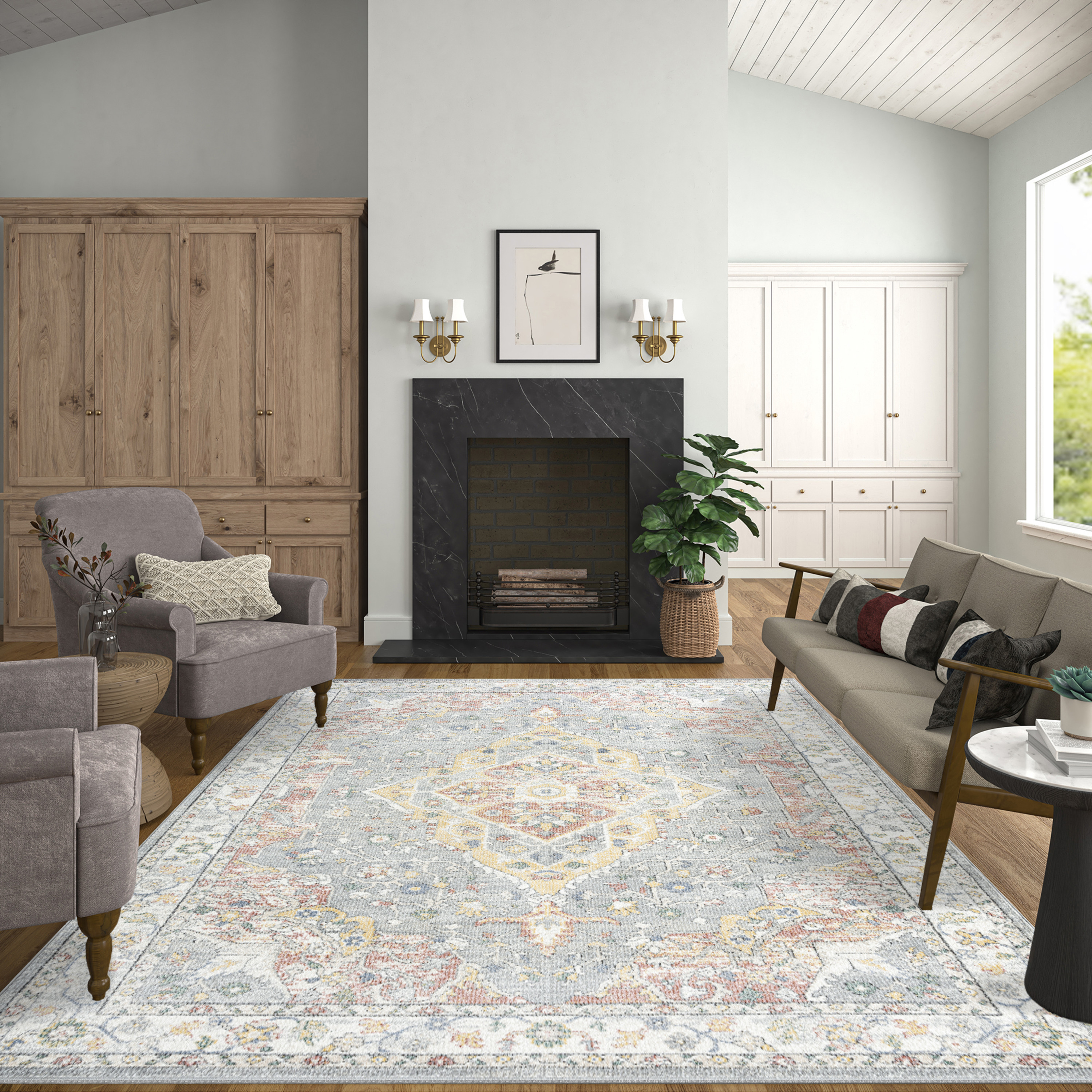 Addison Traditional 5' x 7' Rust and Blue Polypropylene Indoor Area Rug