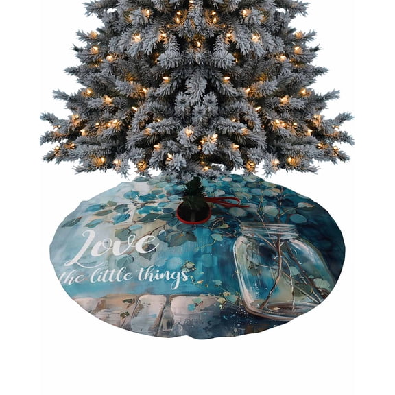 Blue Teal Spring Floral Christmas Tree Skirt 36 Inches Large Christmas Skirt Tree, Modern Botanical Oil Painting Art Tree Skirt Christmas Decorations for Fireplace Party Holidays Indoor Outdoor