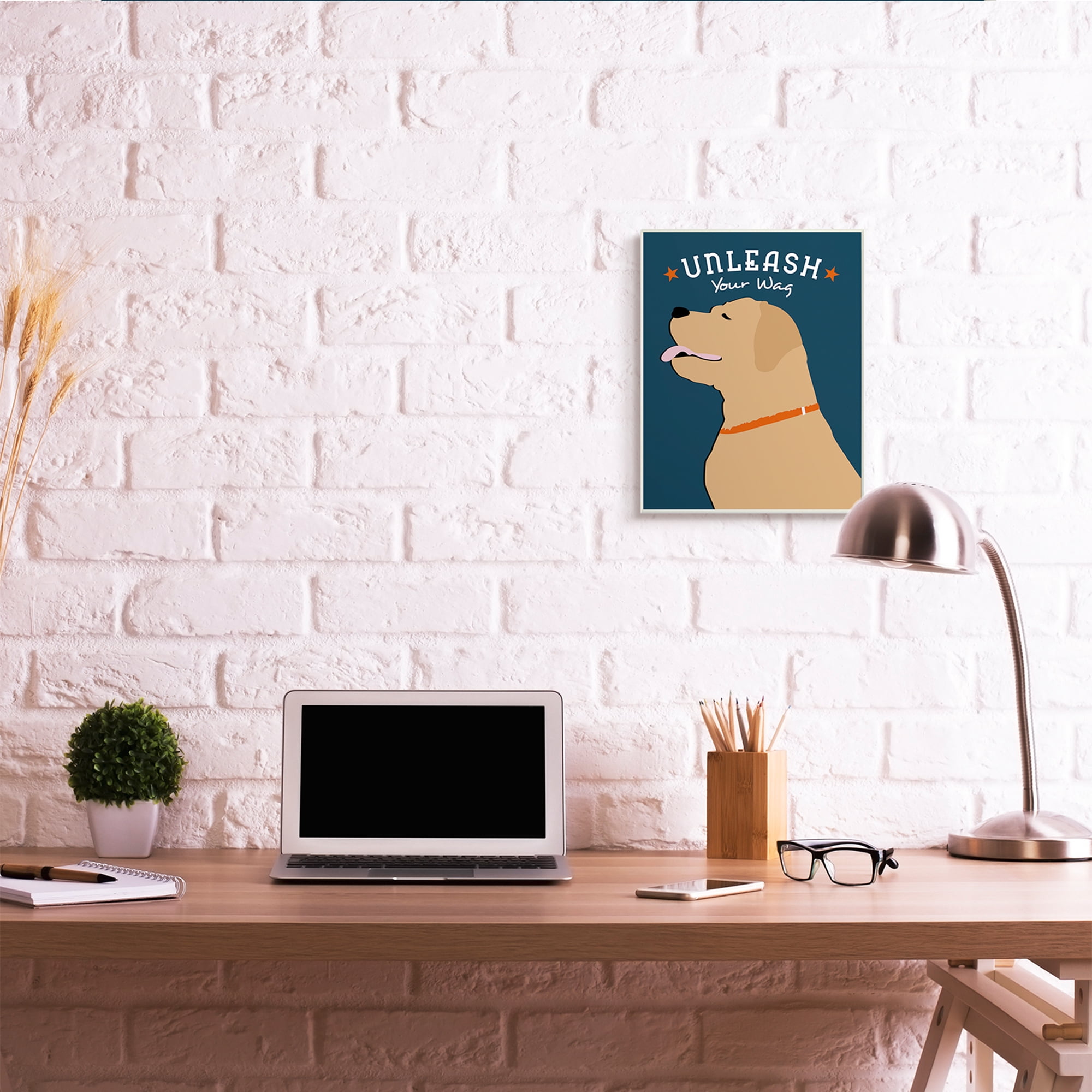 Stupell Industries Unleash Your Wag Phrase Golden Labrador Dog Wall Plaque, 13 x 19, Design by Ginger Oliphant
