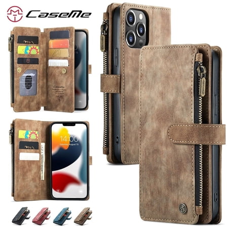 CaseMe Zipper Wallet Leather Case for iPhone 16ProMax 16Pro 16Plus 16 15ProMax 15Pro 15Plus 15 14ProMax 14Pro 14Plus 14 13ProMax 13Pro 1312ProMax 12Pro 12 11ProMax 11Pro 11 XSMax XS XR 8Plus 7Plus SE