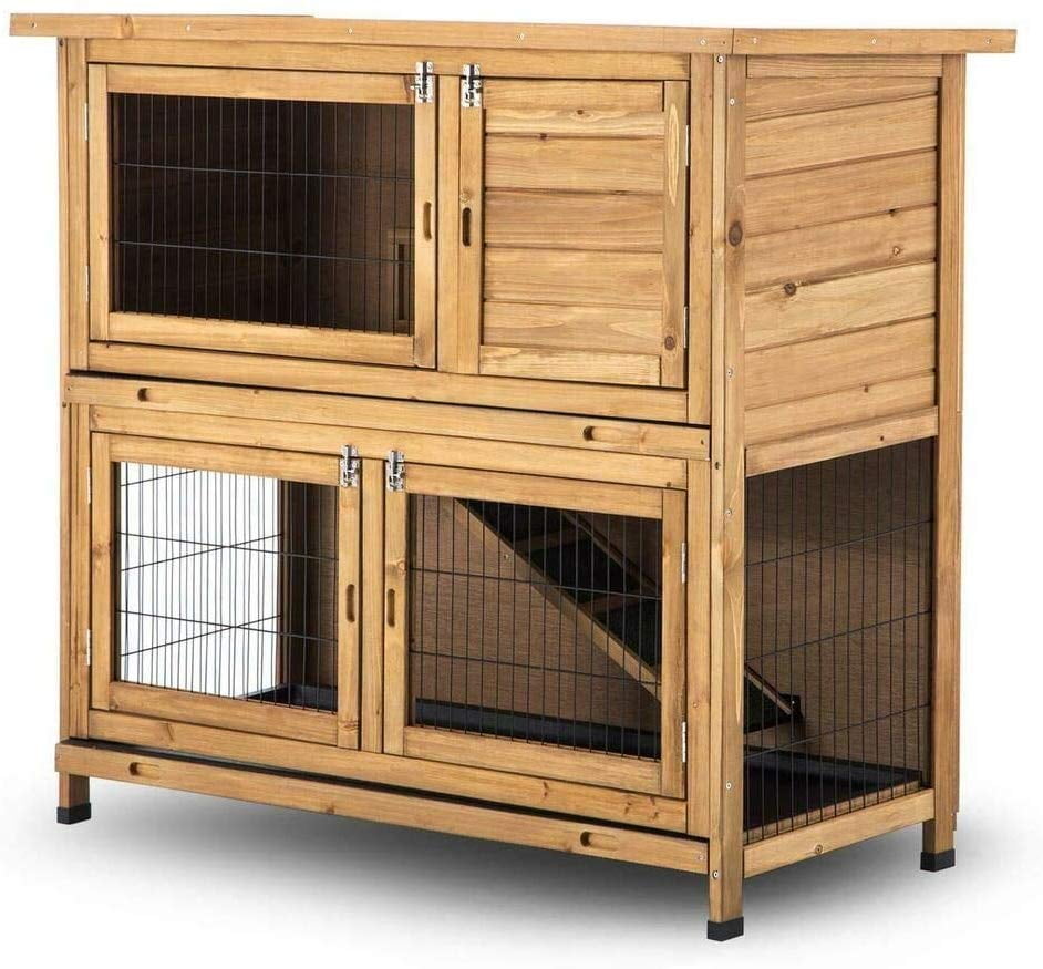Lovupet Rabbit Hutch Cage with Pull Out Tray, 2 Story Indoor Outdoor