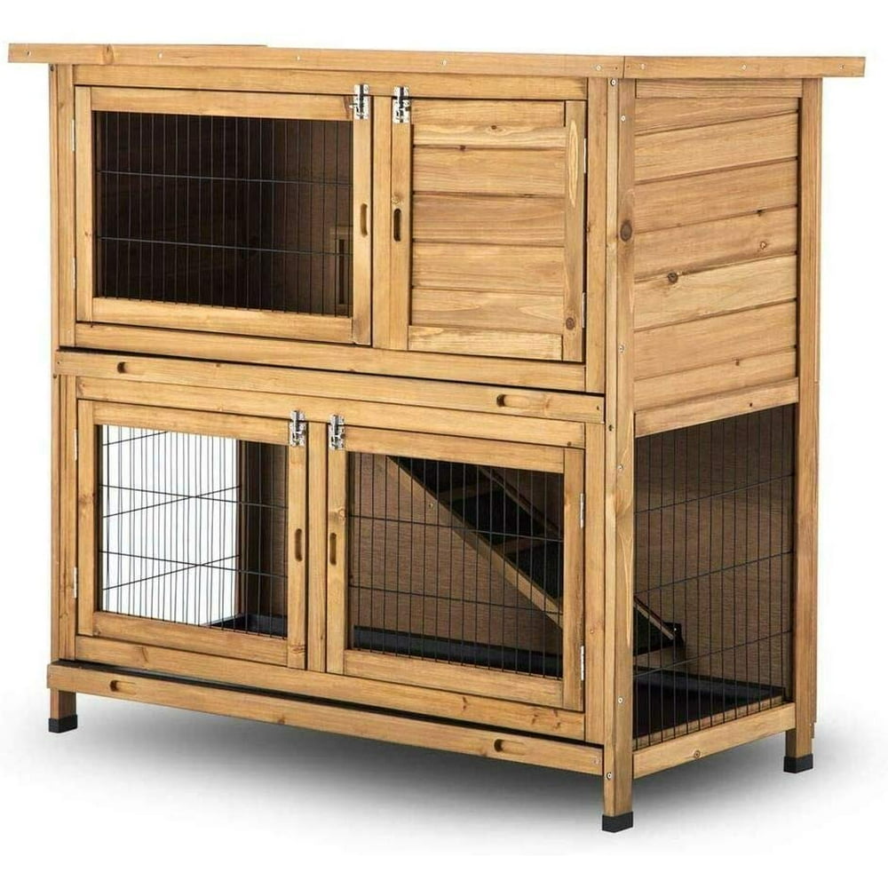 Lovupet Rabbit Hutch Cage with Pull Out Tray, 2 Story Indoor Outdoor