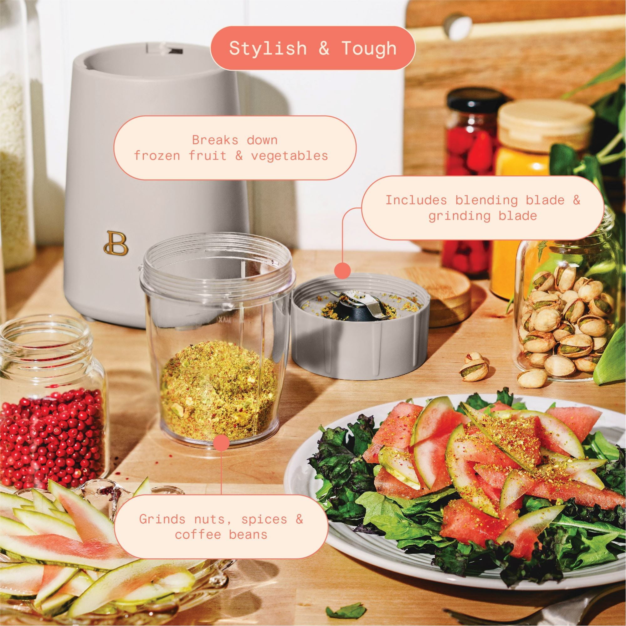 Beautiful Personal Blender Set with 12 Pieces, 240 W, Porcini Taupe by Drew Barrymore