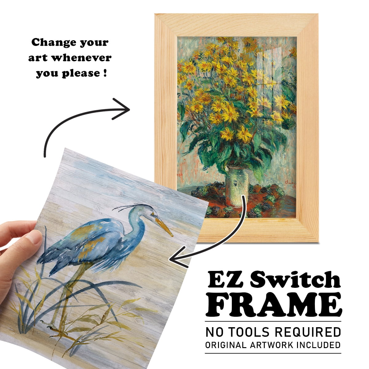 Blue Heron I -Framed Print w/glass-Natural Wood