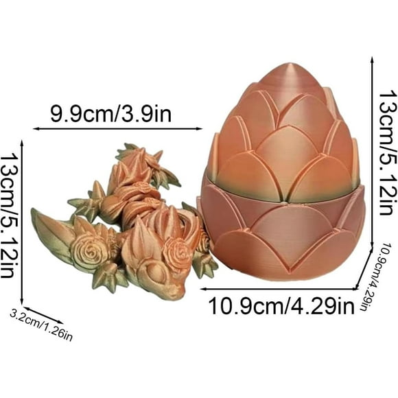 3D Printed Dragon Egg, 3D Dragon Egg with Dragon Inside, Fully Articulated Dragon Crystal Dragon in Egg, Adult Home Office Executive Desk Decor, Adult Autism Fidget Gift