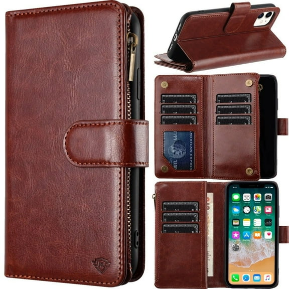 For Samsung Galaxy A25 5G Premium Leather Zipper Wallet Credit Card Slots Money Pocket Clutch Pouch Stand & Strap Cover ,Xpm Phone Case [ Brown ]
