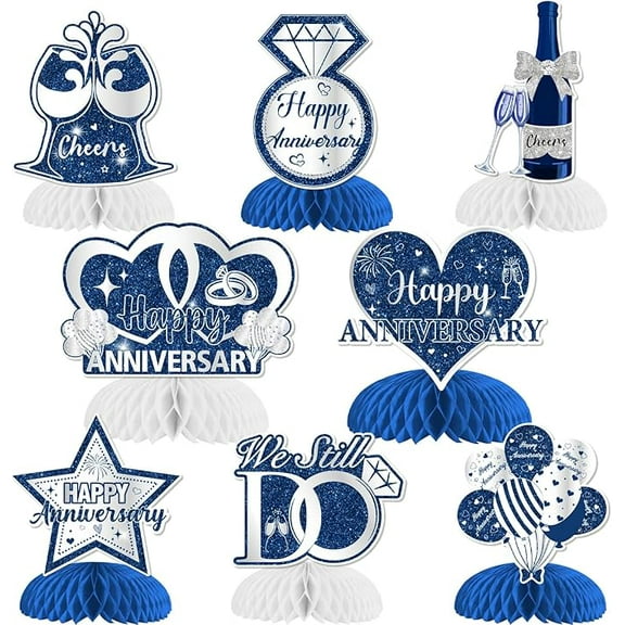 8Pcs Navy Blue Happy Anniversary Honeycomb Centerpieces, 8-inch & 6-inch, Wedding & Anniversary Table Decorations, We Still Do