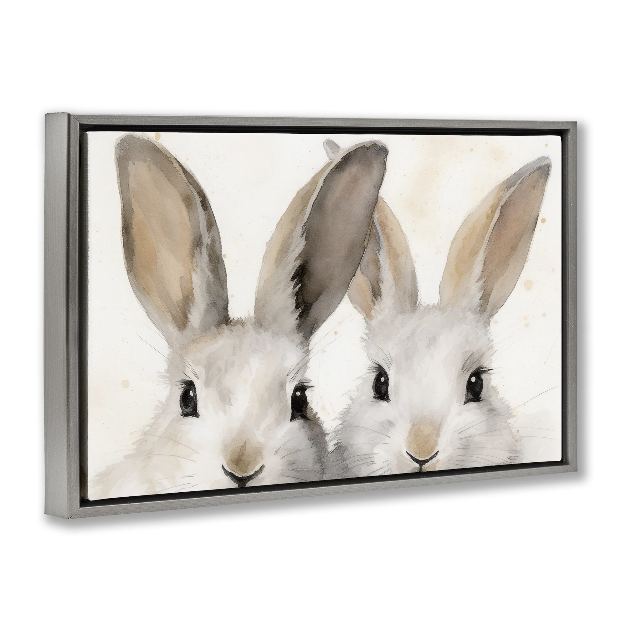 Stupell Industries Two Peeking Rabbits Animals & Insects Painting Gray Floater Framed Canvas Art Print Wall Art, 31 x 21