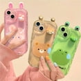 thumbnail image 2 of Vibrant Cartoon Creatures Phone Case - 3D Transparent Design, Wavy Border, Soft Cover, Compatible with iPhone 15, 14, 13, 12, 11 Pro Max, XS Max, X, XR - Cute Pink Rabbit, Green Frog, Brown Bear Desig, 2 of 5