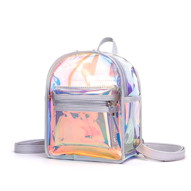 Holographic Transparent Backpack Women PVC Hologram Mini Clear Backpack Shoulder Bag Daily Backpack