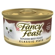 Purina Fancy Feast Tender Beef Feast Classic Grain Free Wet Cat Food Pate, 3 oz.