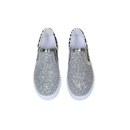 

SIMANLAN Womens Flats Glitter Loafers Slip On Casual Shoes Ladies Comfort Moccasins Women Thick Sole Boat Shoe Silver 7.5