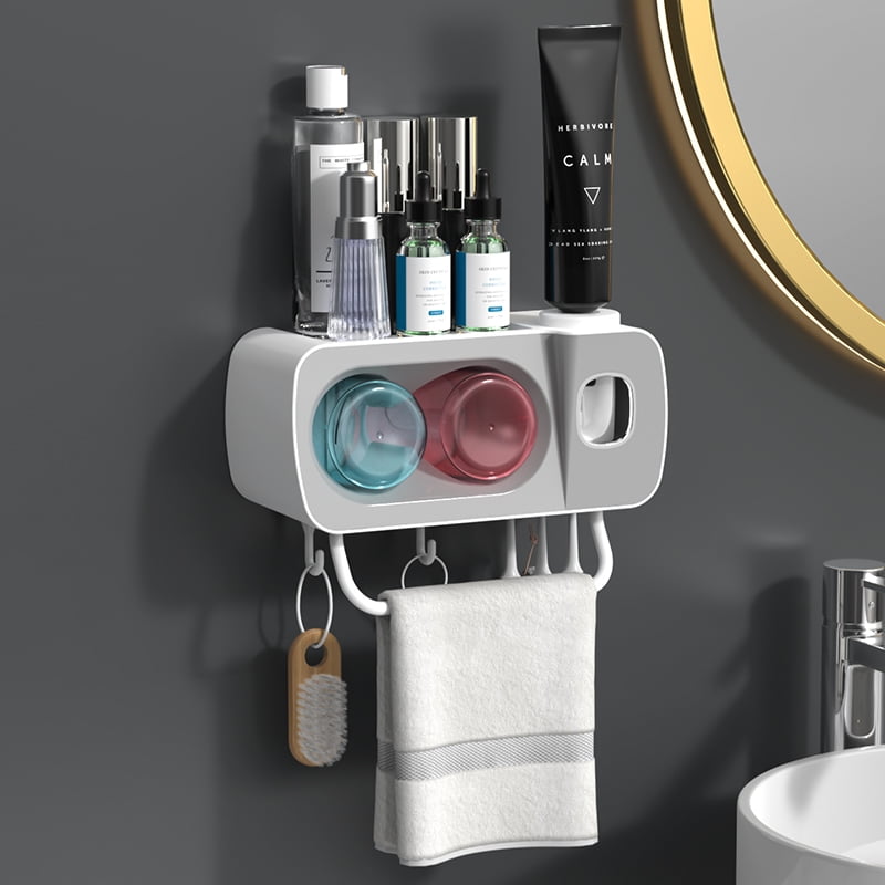 Toothbrush Holder Wall Mounted Automatic Toothpaste Dispenser for Bathroom