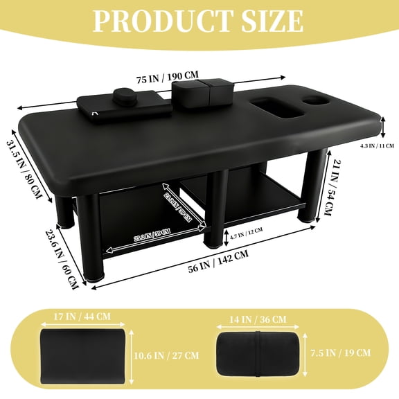Multi-Functional Massage Table, 75"x31.5" Widen Table with 4.3" Cushion for Tattoo, Spa & Physical Therapy