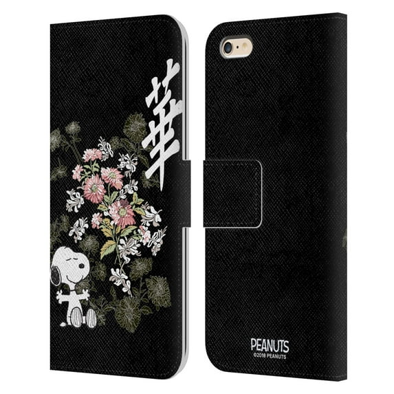 Head Case Designs Officially Licensed Peanuts Oriental Snoopy Floral Leather Book Wallet Case Cover Compatible with Apple iPhone 6 Plus / iPhone 6s Plus