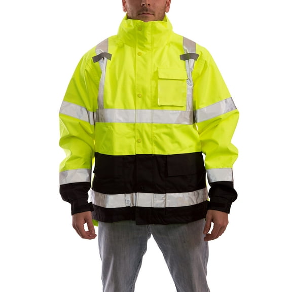 Tingley Standard Icon High Visibility Jacket with Attached Hood, Fluorescent Yellow-Green/Black, 4X-Large CA2