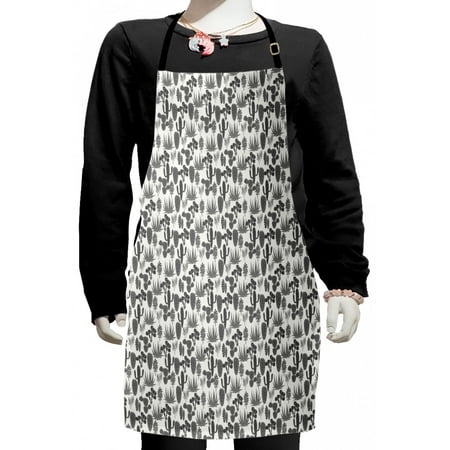 

Cactus Kids Apron Pattern of Cacti Plant Silhouettes Greyscale Succulentrrangement Desert Flora Boys Girls Apron Bib with Adjustable Ties for Cooking Baking Painting Grey Ivory by Ambesonne
