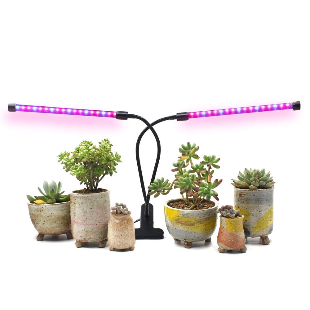 30W Dual Head 40LED Grow Light Adjustable Lamp for Indoor Plants Black 