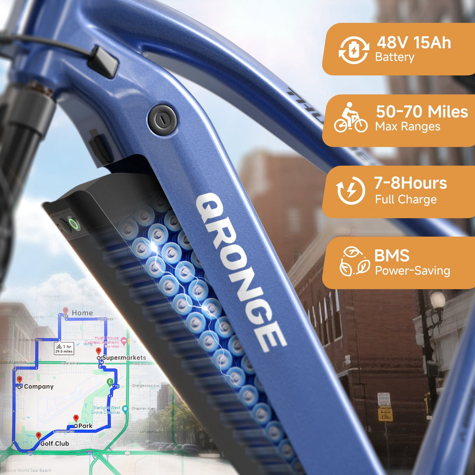 Qronge 26" Electric Bikes for Adults 1800W Peak 70Miles Max Range Fat Tire Ebike 28 mph Top Speed 48V 15AH Battery E-Mountain Bikes, UL2849 by SGS