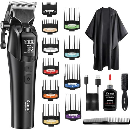 KEMEI Professional Hair Clippers for Men, Cordless Hair Cutting Kits，Rechargeable Hair & Beard Trimmer Barber Clippers, KM-1858