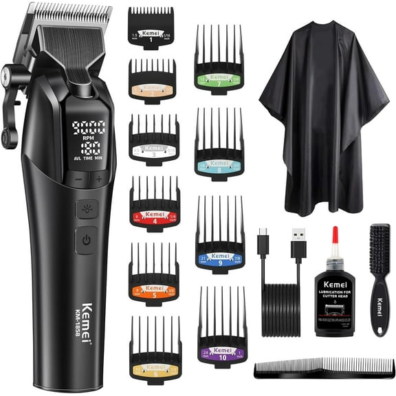 KEMEI Professional Hair Clippers for Men, Cordless Hair Cutting Kits，Rechargeable Hair & Beard Trimmer Barber Clippers, KM-1858