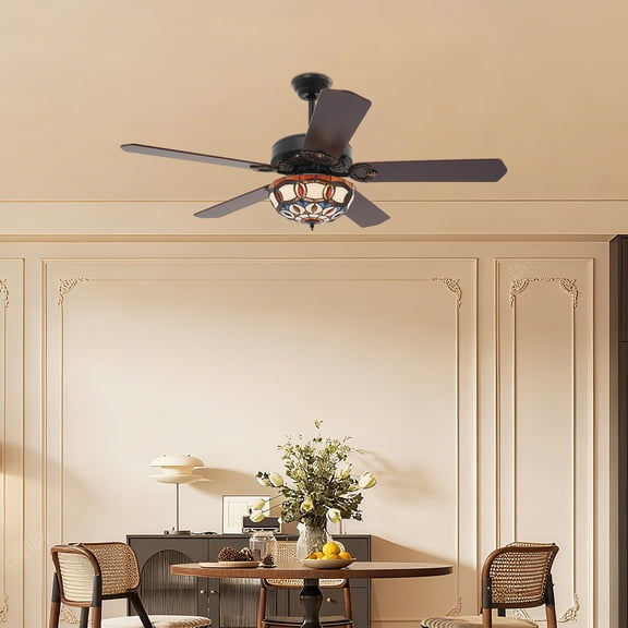 52 inch Ceiling Fan with Lights 5-Blade Remote Control Fan Light with 48W LED Dimmable for Living Room, Bedroom