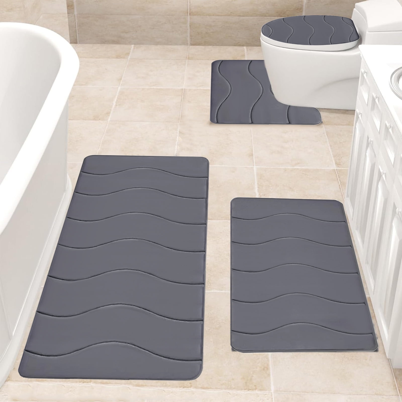 VOTRUDI Bathroom Rugs Clearance,Dark Gray No Slip Memory Foam Bathroom Rugs and Mats Washable Set of 4,Bath Rugs and Mats for Bathroom Floor