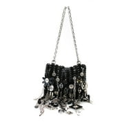 Paco Rabanne Womens Silver Tone Black Iconic 1969 Chain Handbag