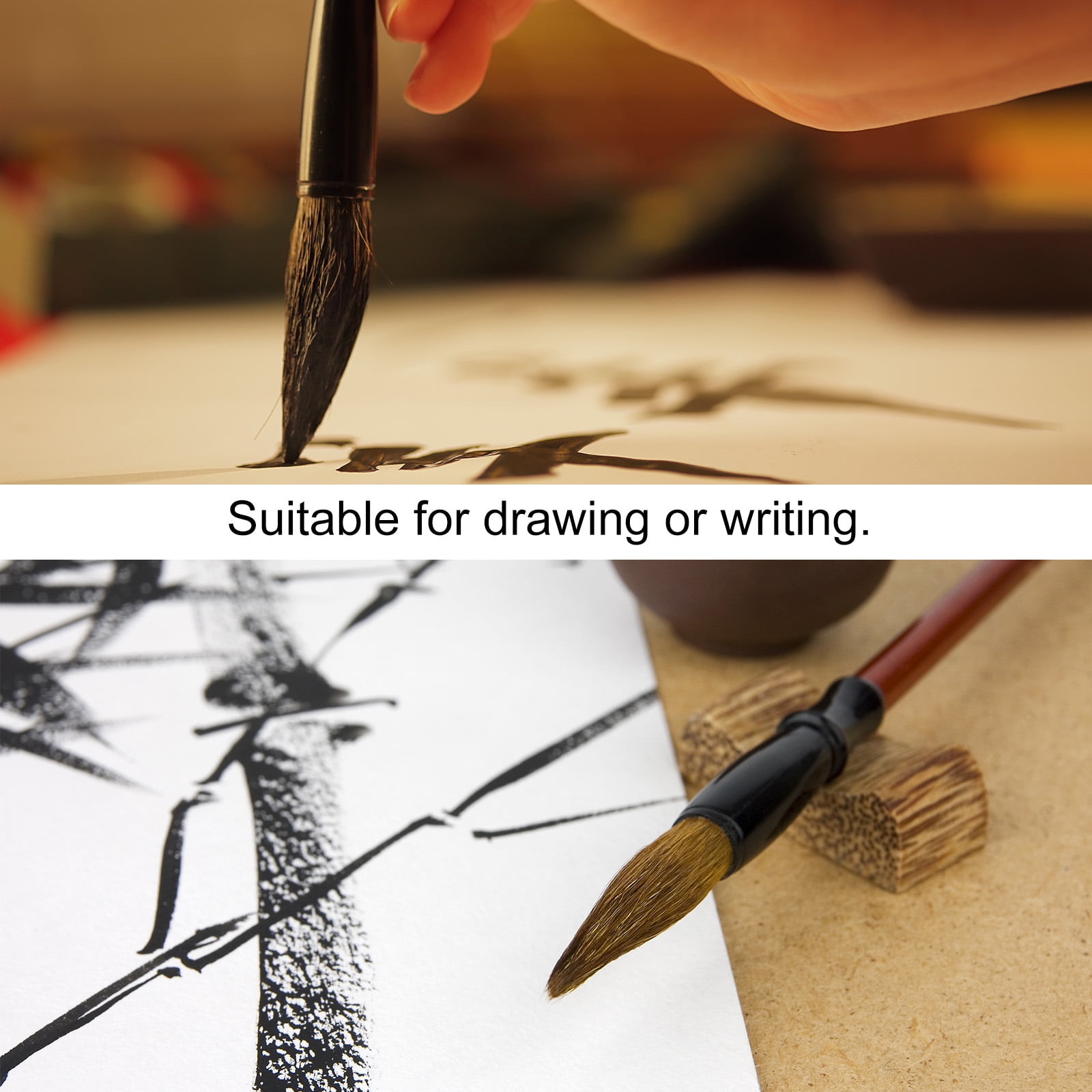 Uxcell Chinese Calligraphy Brushes Watercolor Ink Painting Writing Drawing Bamboo Handles 3 Size Gray 3 Pack