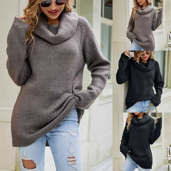 Utoimkio Turtleneck Pullover Sweaters for Women Long Sleeve Casual Loose Sweaters Winter Solid Knitted Outwear Jumper Tops