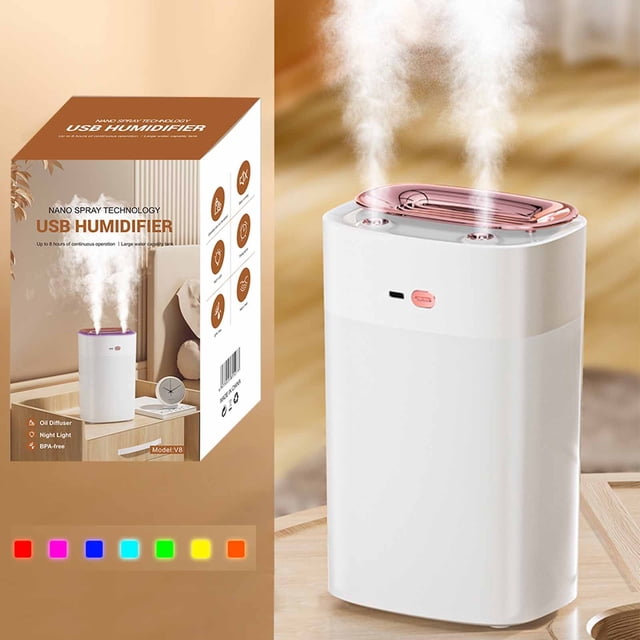 USB Aromatherapy Humidifier With Light Large Capacity 1300ML Quiet Cool Mist Humidifier For Car And Office Plants Easy To Clean