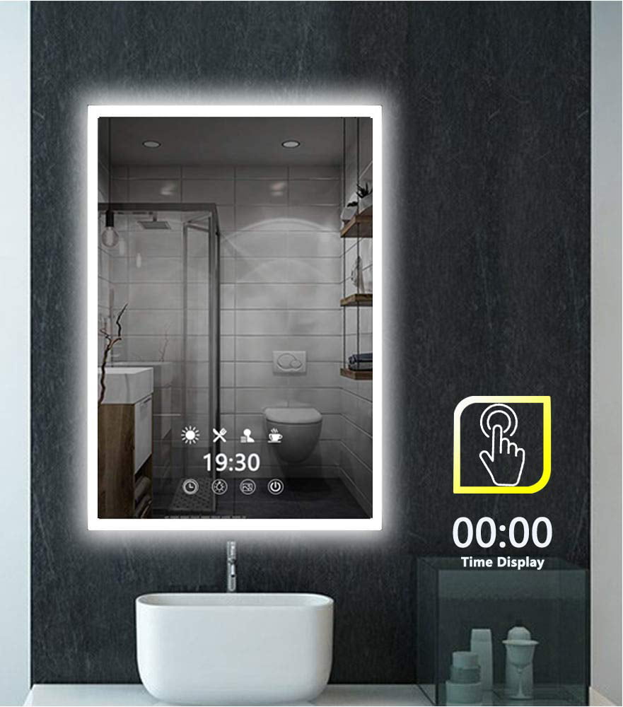 Xinyang 600x600 Round Bathroom Mirror with Dimmable LED Lights,Warm+White Colour,Anti-fog,Touch Sensor,Cool White Light,Wall Mounted,IP44-1.5cm